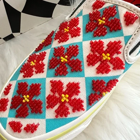 Shoes-Gucci X Vans SOLD OUT Blue Beaded Slip-on. NIB UNISEX Women’s 7.5 /Men’s 6 - Picture 7 of 17